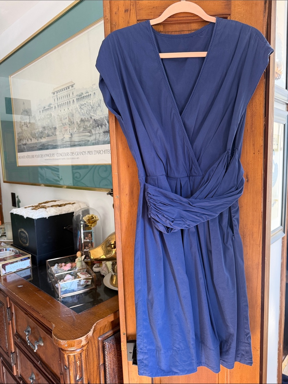 Prada Navy Wrap-Style Midi Dress